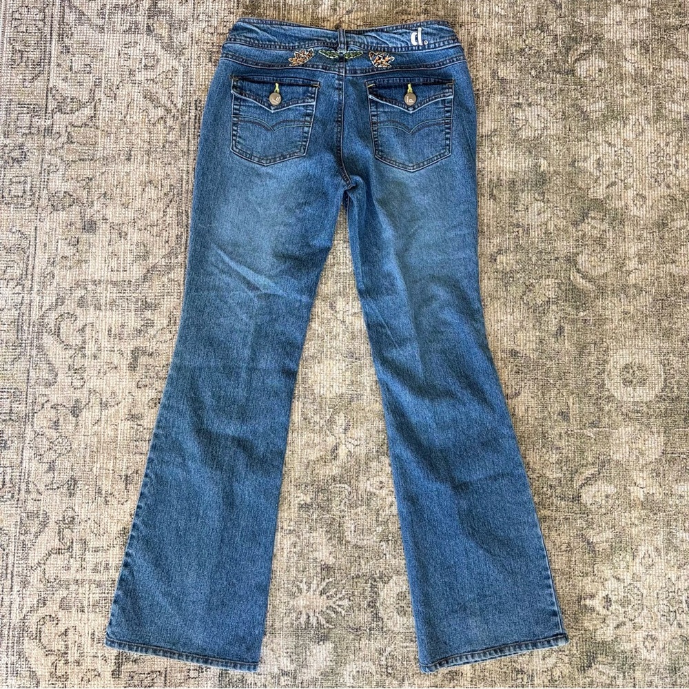 Vintage Y2K 90's Denim Embroidered Blue Bootcut Jeans Low Rise Floral - Picture 4 of 7
